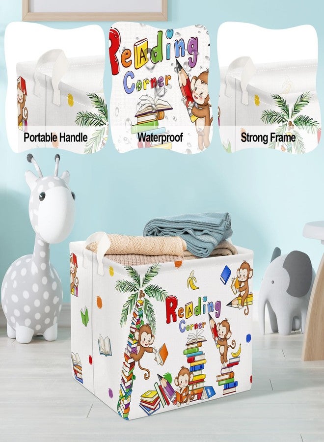 سلة كتب Clastyle Reading Corner School Classroom سعة 36 لترًا، سلة رفوف على شكل شجرة كتب كبيرة على شكل قرد لغرفة الأطفال، سلة تخزين ملابس ومناشف وألعاب قابلة للطي مستطيلة الشكل قابلة للطي - Image 4